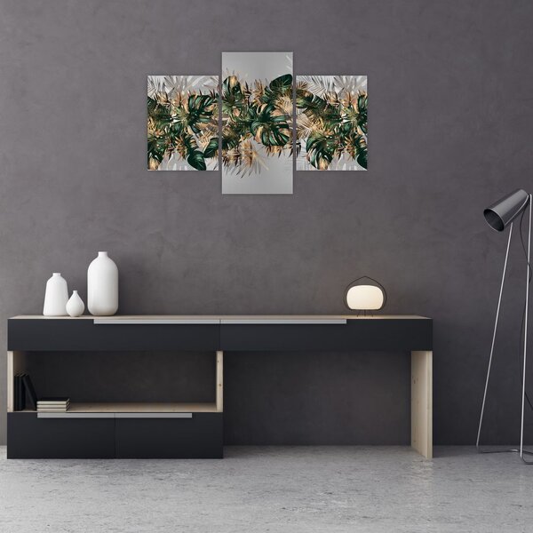 Tablou - Frunze tropicale, Galben - auriu (90x60 cm)