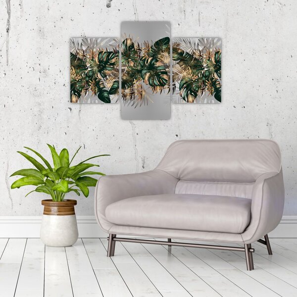 Tablou - Frunze tropicale, Galben - auriu (90x60 cm)