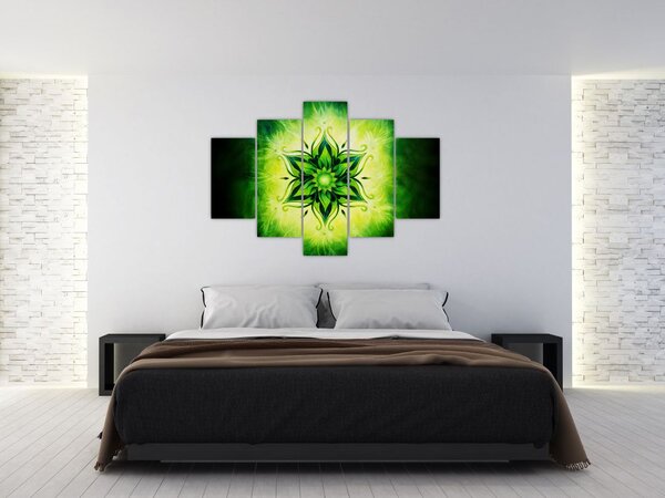 Tablou - Mandala de flori, fundal verde (150x105 cm)