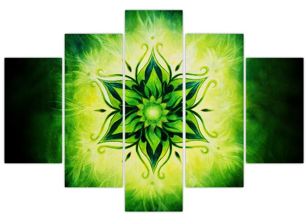 Tablou - Mandala de flori, fundal verde (150x105 cm)