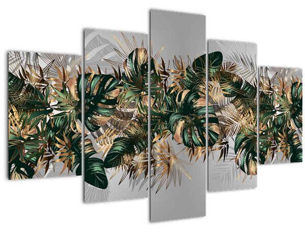 Tablou - Frunze tropicale, Galben - auriu (150x105 cm)