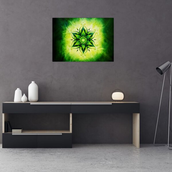 Tablou - Mandala de flori, fundal verde (70x50 cm)