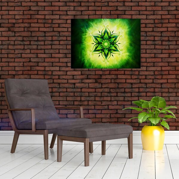 Tablou - Mandala de flori, fundal verde (70x50 cm)
