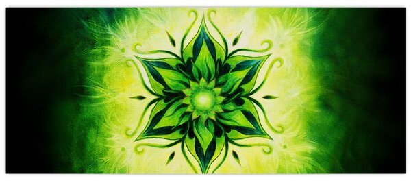 Tablou - Mandala de flori, fundal verde (120x50 cm)
