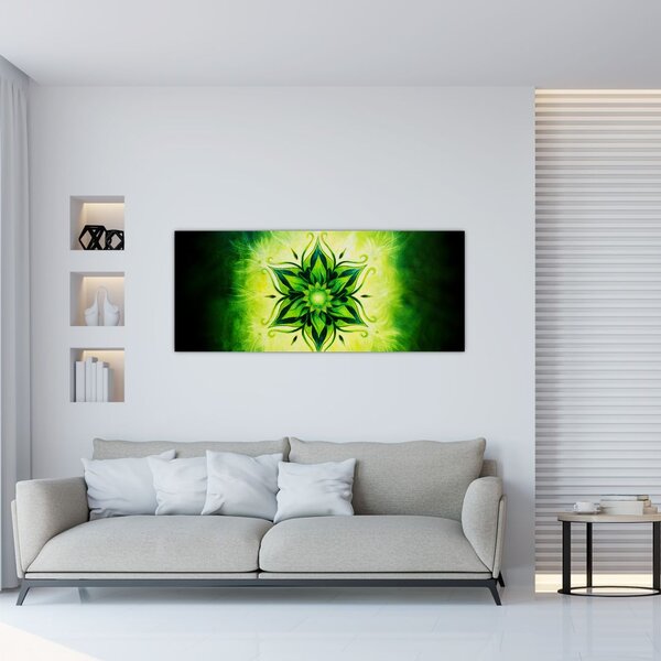 Tablou - Mandala de flori, fundal verde (120x50 cm)