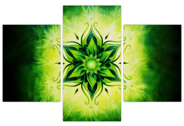 Tablou - Mandala de flori, fundal verde (90x60 cm)