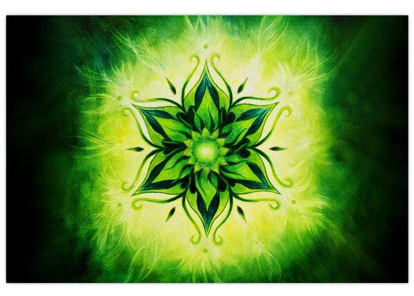 Tablou - Mandala de flori, fundal verde (90x60 cm)