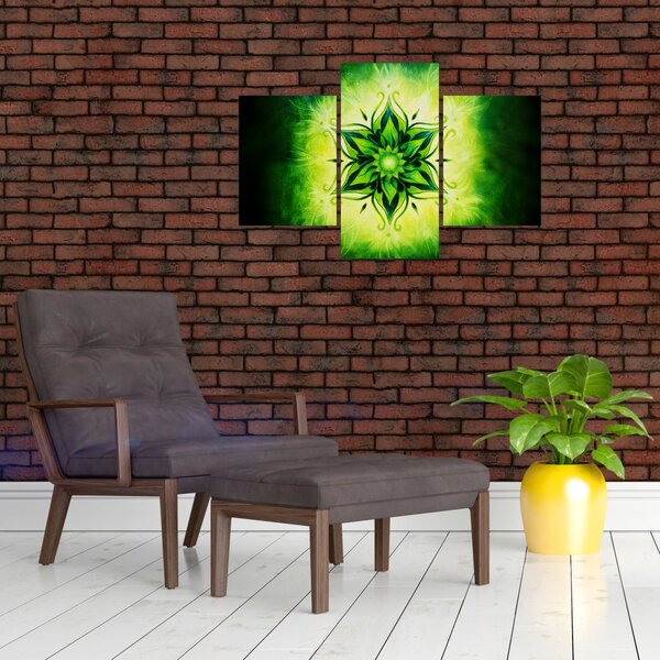 Tablou - Mandala de flori, fundal verde (90x60 cm)