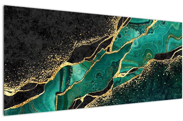 Tablou - Marmorat, petrol-auriu (120x50 cm)