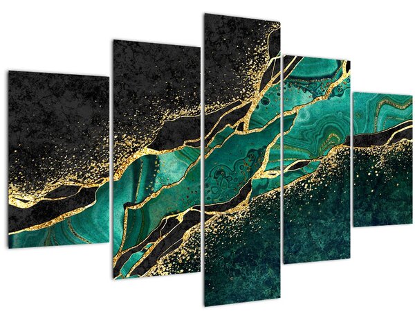 Tablou - Marmorat, petrol-auriu (150x105 cm)