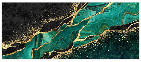Tablou - Marmorat, petrol-auriu (120x50 cm)