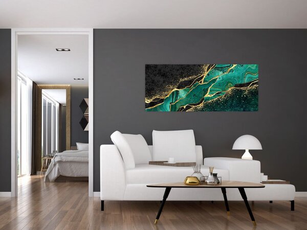 Tablou - Marmorat, petrol-auriu (120x50 cm)