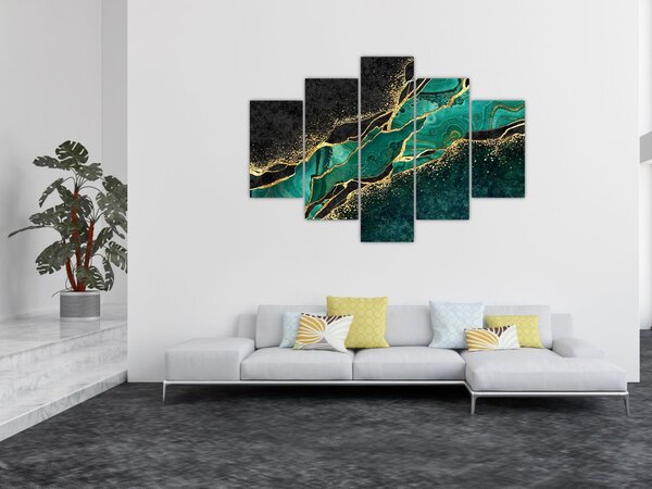 Tablou - Marmorat, petrol-auriu (150x105 cm)