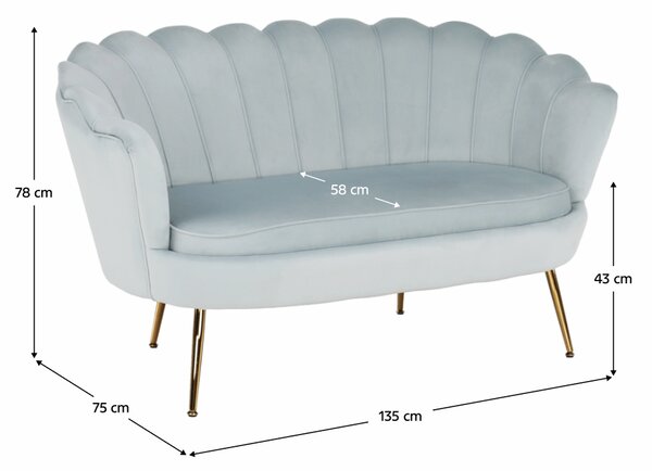KONDELA Bancă în stil Art-deco, catifea Velvet gri-albastru/crom auriu, NOBLIN