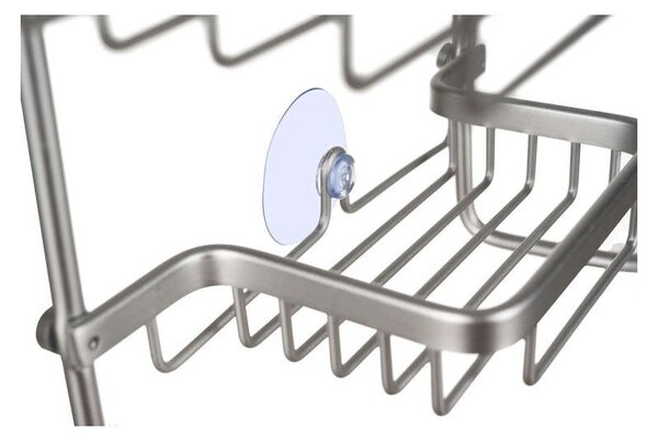 Etajera pentru dus, 3 rafturi, ventuza prindere, aluminiu, 63x14x28,5cm, argintiu