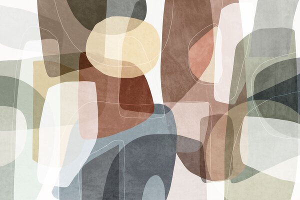 Tapet Forme abstracte în nuanțe discrete de pământ, cu linii subțiri albe și texturi suprapuse, Fototapet Abstract, w09942v1 : Uwalls.ro