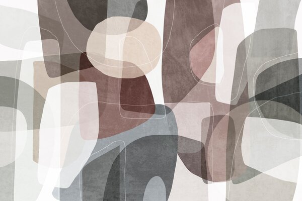 Tapet Forme abstracte în nuanțe discrete de pământ, cu linii subțiri albe și texturi suprapuse, Fototapet Abstract, w09942 : Uwalls.ro