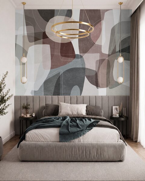 Tapet Forme abstracte în nuanțe discrete de pământ, cu linii subțiri albe și texturi suprapuse, Fototapet Abstract, w09942 : Uwalls.ro