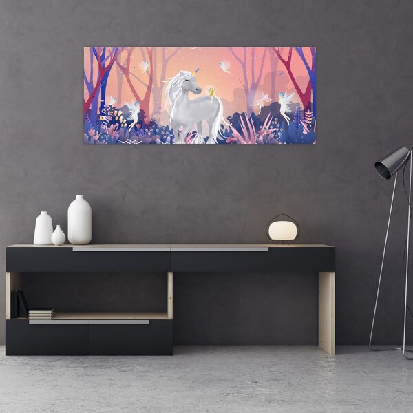 Tablou - Unicorn în pădurea fermecată (120x50 cm)