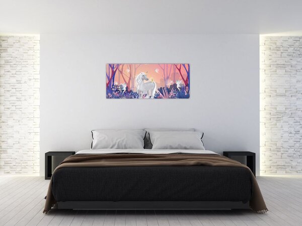 Tablou - Unicorn în pădurea fermecată (120x50 cm)