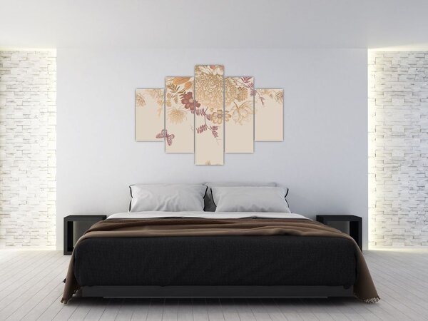 Tablou - Vintage, flori și fluturi (150x105 cm)