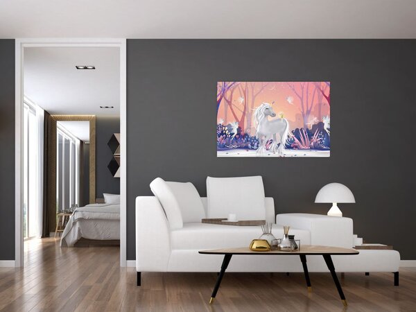 Tablou - Unicorn în pădurea fermecată (90x60 cm)