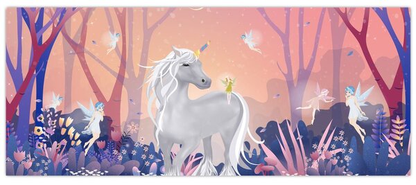 Tablou - Unicorn în pădurea fermecată (120x50 cm)
