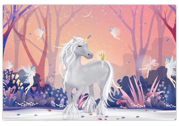 Tablou - Unicorn în pădurea fermecată (90x60 cm)