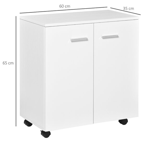 HOMCOM Comodă TV cu Roți Incluse, pentru Living sau Dormitor, 60x35x65 cm, Alb | Aosom Romania