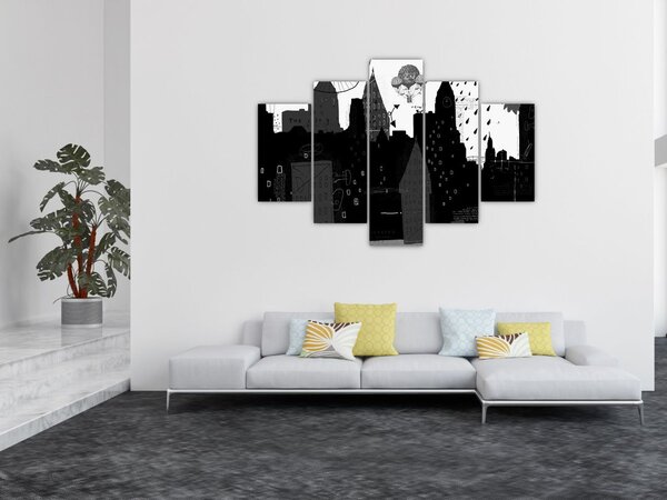Tablou - Oraș cu inscripții și modele (150x105 cm)