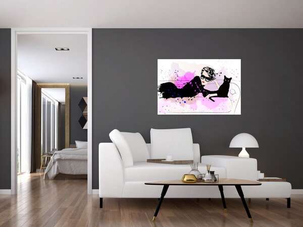 Tablou - Femeia cu pisică neagră (90x60 cm)