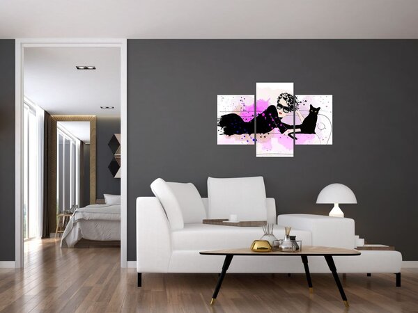 Tablou - Femeia cu pisică neagră (90x60 cm)