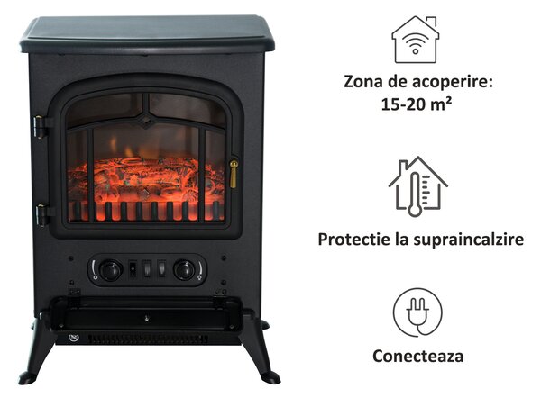 Semineu Electric cu Efect Flacara soba electrica de Podea aparat de incalzire electric 42x28x55cm Negru HOMCOM | Aosom Romania