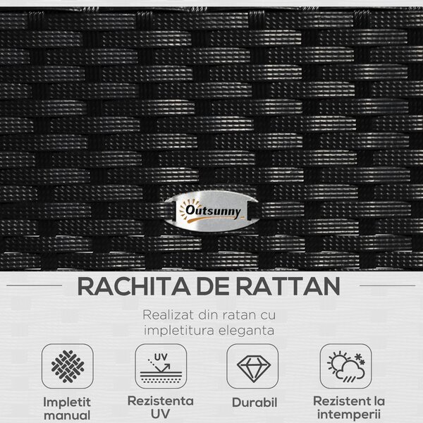 Outsunny Set Mobilier de Grădină din Ratan Negru 4 Piese cu Perne Confortabile 108x60x77cm Ideal pentru Terasă și Spații Exterioare | Aosom Romania