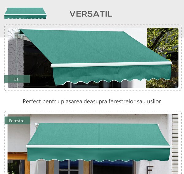 Outsunny Rulou Parasolar de Perete Impermeabil, Protecție UV și Rezistență la Apă, 295x245 cm, Verde | Aosom Romania