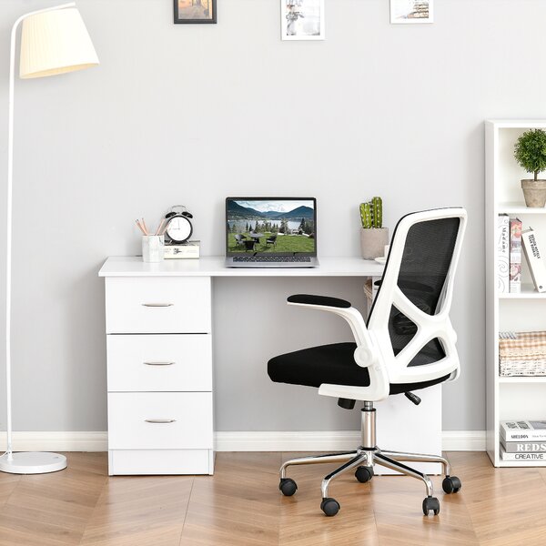 HOMCOM Birou modern alb cu 3 Sertare si Rafturi in Lemn 120x49x72cm