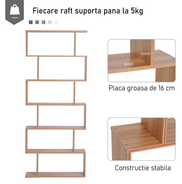 HOMCOM biblioteca cu 6 rafturi, design modern, 80x23x192cm | Aosom Romania