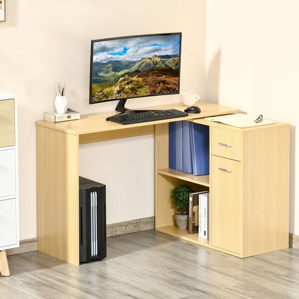 Homcom Birou Colt Elegant cu Rafturi Sertare, Stejar, 117x82x74cm | Aosom Romania