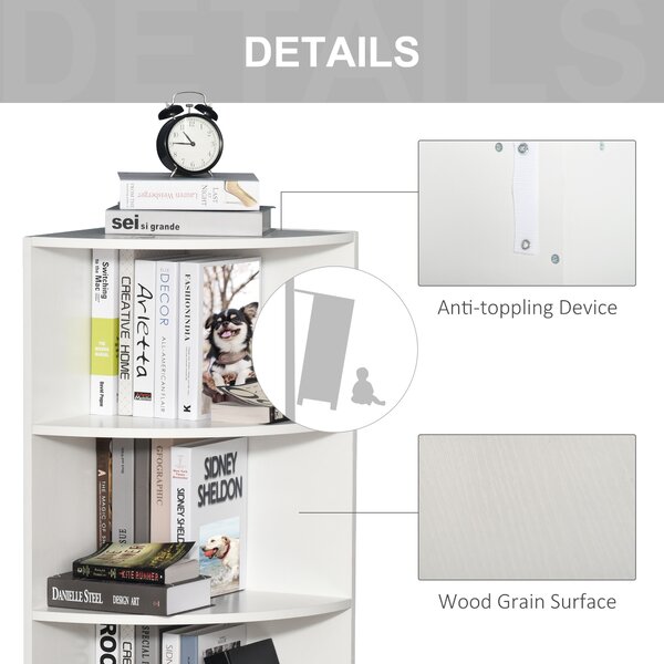 Homcom Bibliotecă Colt cu 4 Rafturi, Design Compact, Alb, 39.5x39.5x120 cm | Aosom Romania