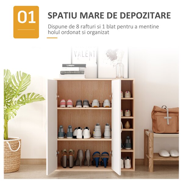 Dulapior de Perete cu 2 Usi Basculante Rafturi Reglabile Dormitor si Hol Lemn 80x32x90,5cm HOMCOM | Aosom Romania