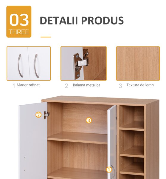 Dulapior de Perete cu 2 Usi Basculante Rafturi Reglabile Dormitor si Hol Lemn 80x32x90,5cm HOMCOM | Aosom Romania