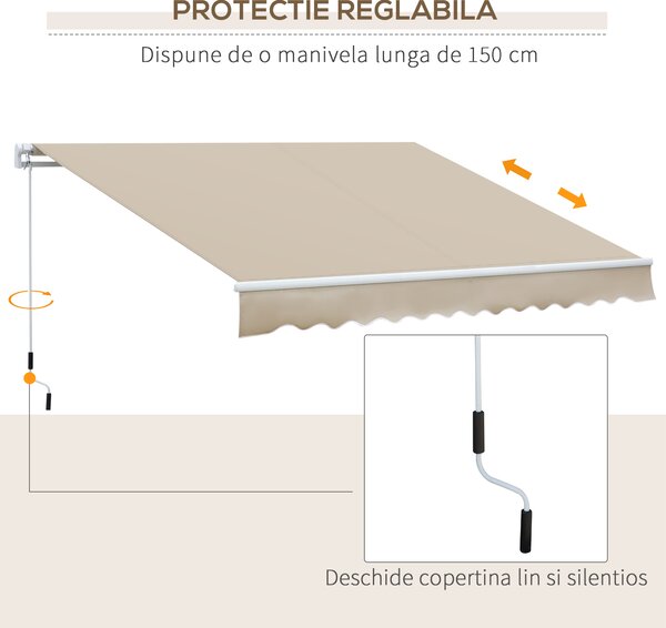 Outsunny Copertină pentru Exterior, Copertină Rulantă pentru Uși și Ferestre cu Deschidere cu Manivelă, 360x250 cm, Cremă | Aosom Romania
