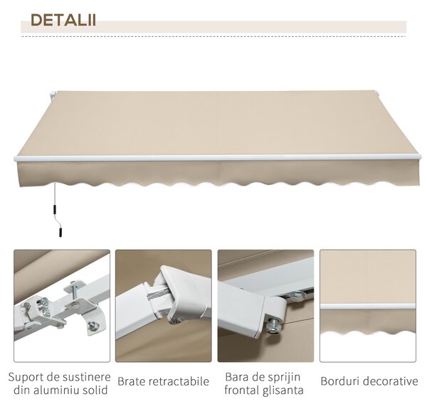 Outsunny Copertină pentru Exterior, Copertină Rulantă pentru Uși și Ferestre cu Deschidere cu Manivelă, 360x250 cm, Cremă | Aosom Romania