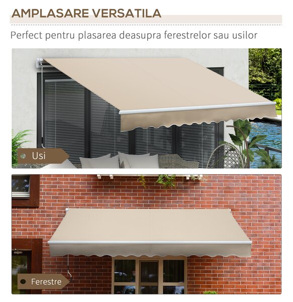 Outsunny Copertină pentru Exterior, Copertină Rulantă pentru Uși și Ferestre cu Deschidere cu Manivelă, 360x250 cm, Cremă | Aosom Romania
