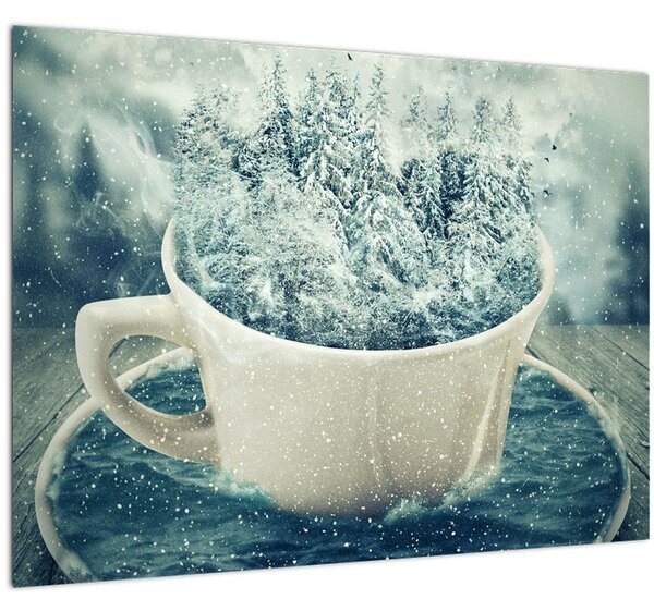 Tablou - Lumea de iarnă într-o căniță (70x50 cm)