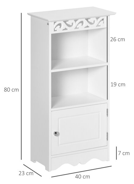 Dulapior pentru Baie din Lemn, Decor Floral Sculptat, Mobilier pentru organizare baie Alb HOMCOM | Aosom RO