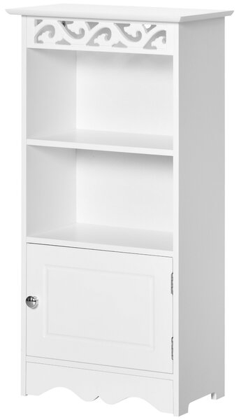 Dulapior pentru Baie din Lemn, Decor Floral Sculptat, Mobilier pentru organizare baie Alb HOMCOM | Aosom RO