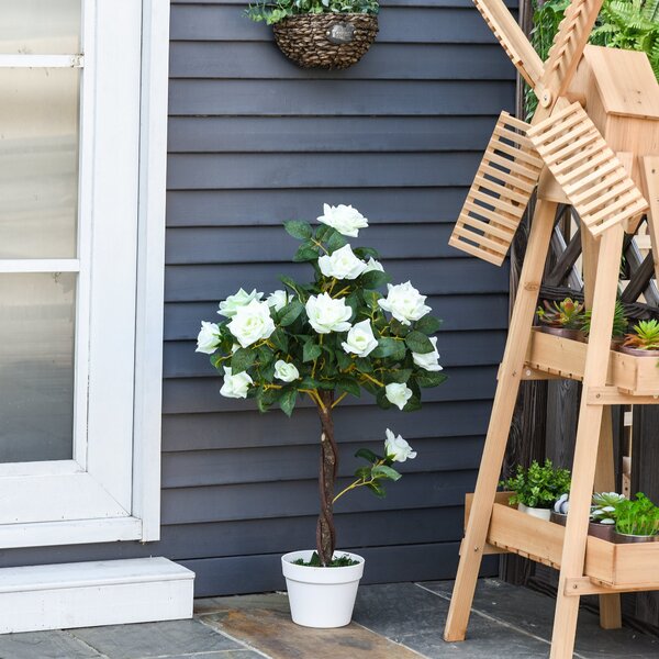 Outsunny Arbore Artificial Camelia cu 21 Flori Decorative, Înălțime 90 cm, Ideal pentru Interior și Exterior | Aosom Romania