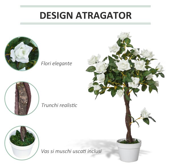Outsunny Arbore Artificial Camelia cu 21 Flori Decorative, Înălțime 90 cm, Ideal pentru Interior și Exterior | Aosom Romania