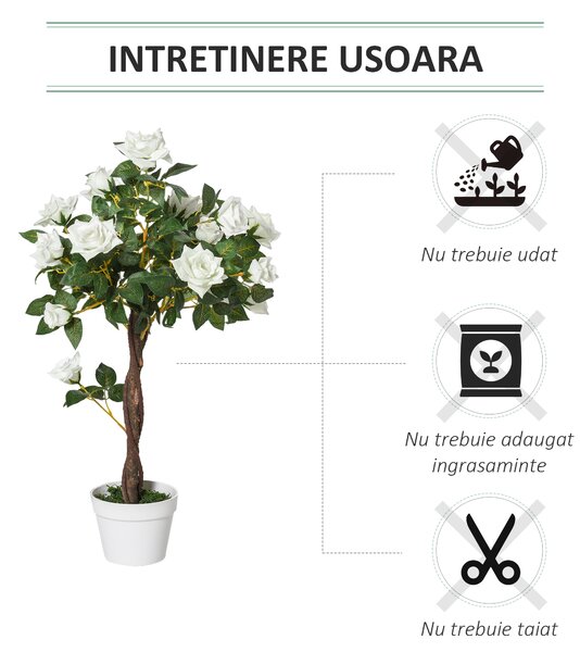 Outsunny Arbore Artificial Camelia cu 21 Flori Decorative, Înălțime 90 cm, Ideal pentru Interior și Exterior | Aosom Romania